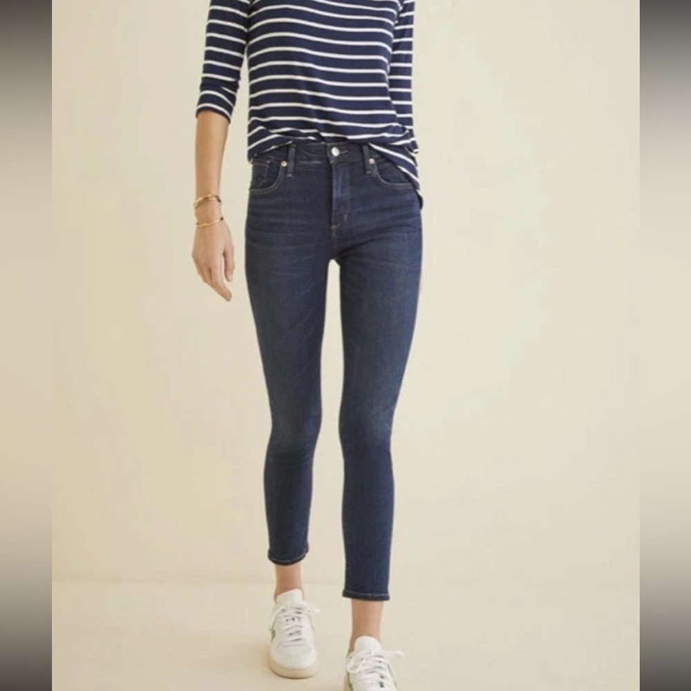 Agolde Grey Denim Dark Washed Sophie Crop Raw Edge High Rise Slim Skinny Jeans